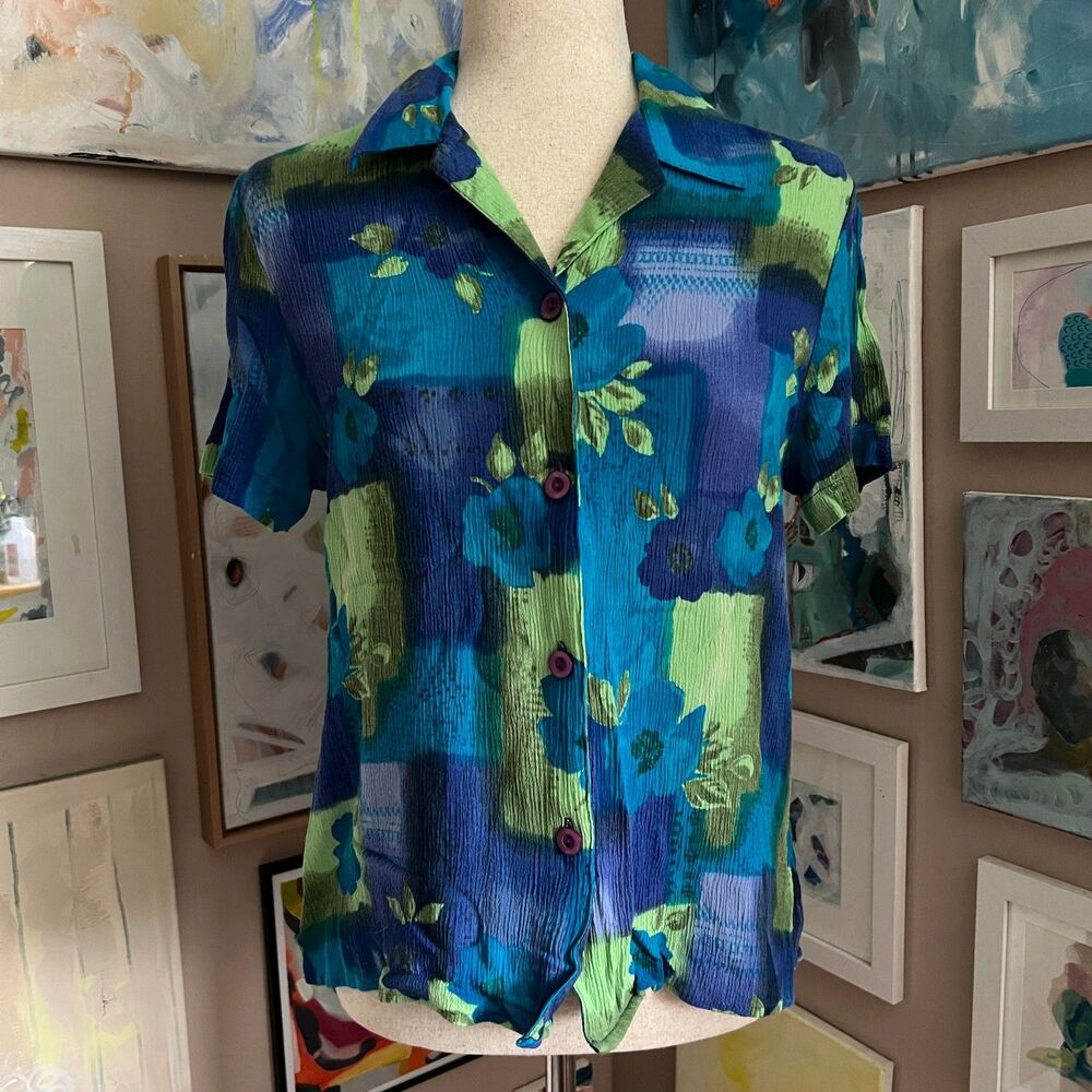 Vintage 90s Floral Short Sleeve Button Down Petite M Fairy Grunge y2k Retro